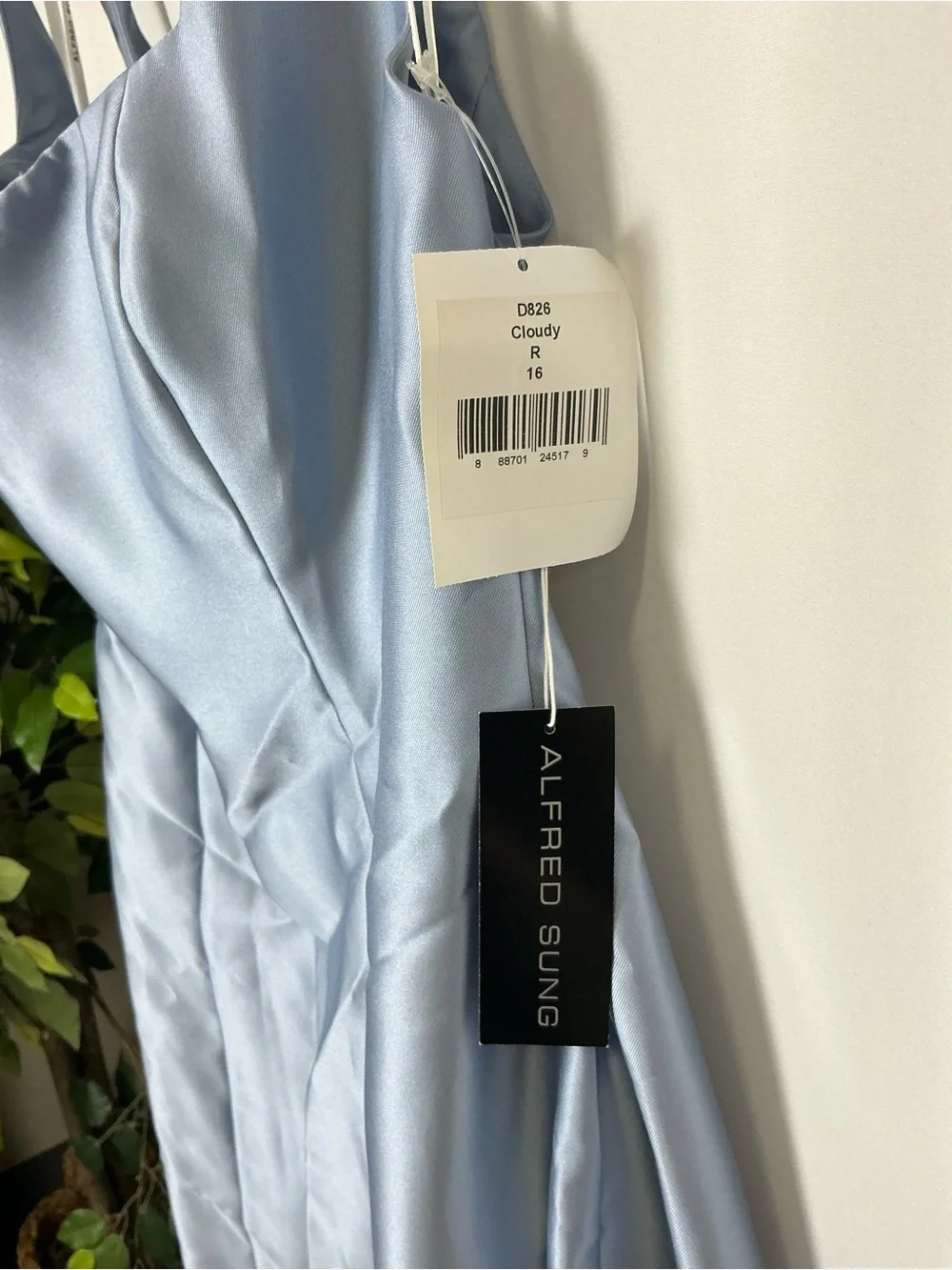 ALFRED SUNG Cloudy Blue Sleeveless Square-Neck Satin Gown - Picture 4 of 7